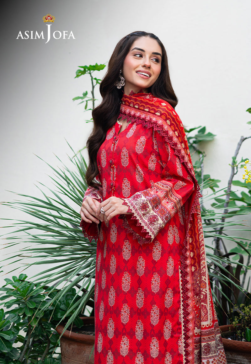 Asim Jofa | Prints Drop 2 | AJUUB-35 M pale red Lawn