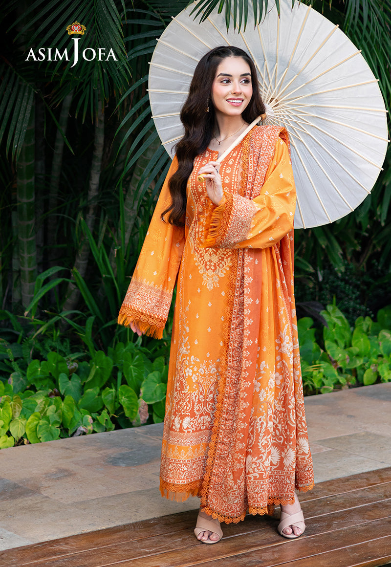 Asim Jofa | Prints Drop 2 | AJUUB-29 L Orange Lawn