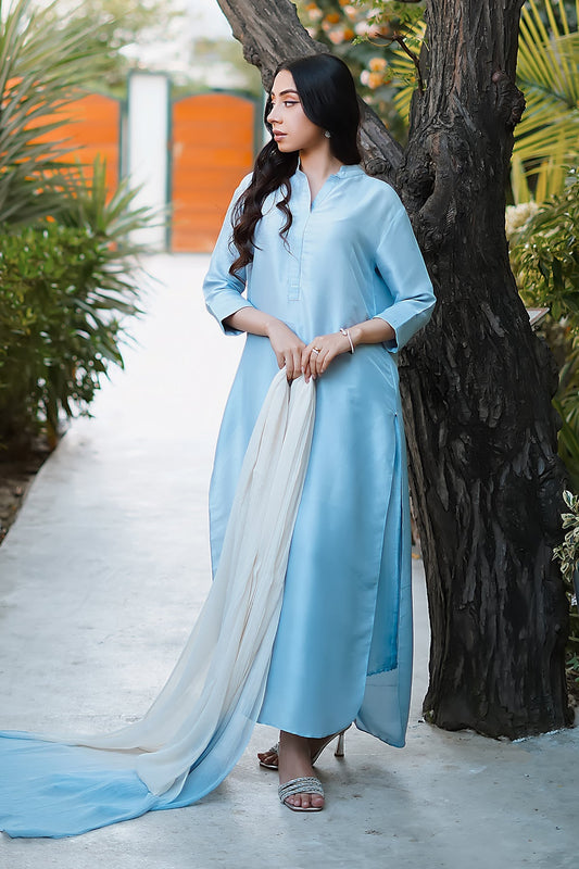 Erum Khan | Nue 25 | Serene Sky XS Light Blue Pure Raw Silk