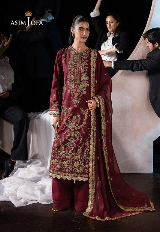 Asim Jofa | Festive Collection 25 | AJLF-02 XS Maroon Boski Silk