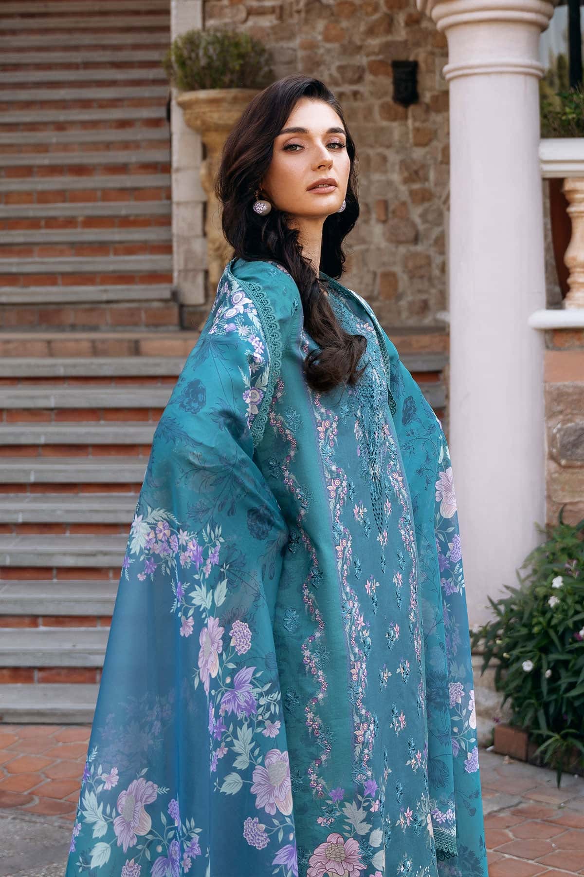 Afrozeh | Damask The Holiday Edit 25 | Eden A L Teal Lawn