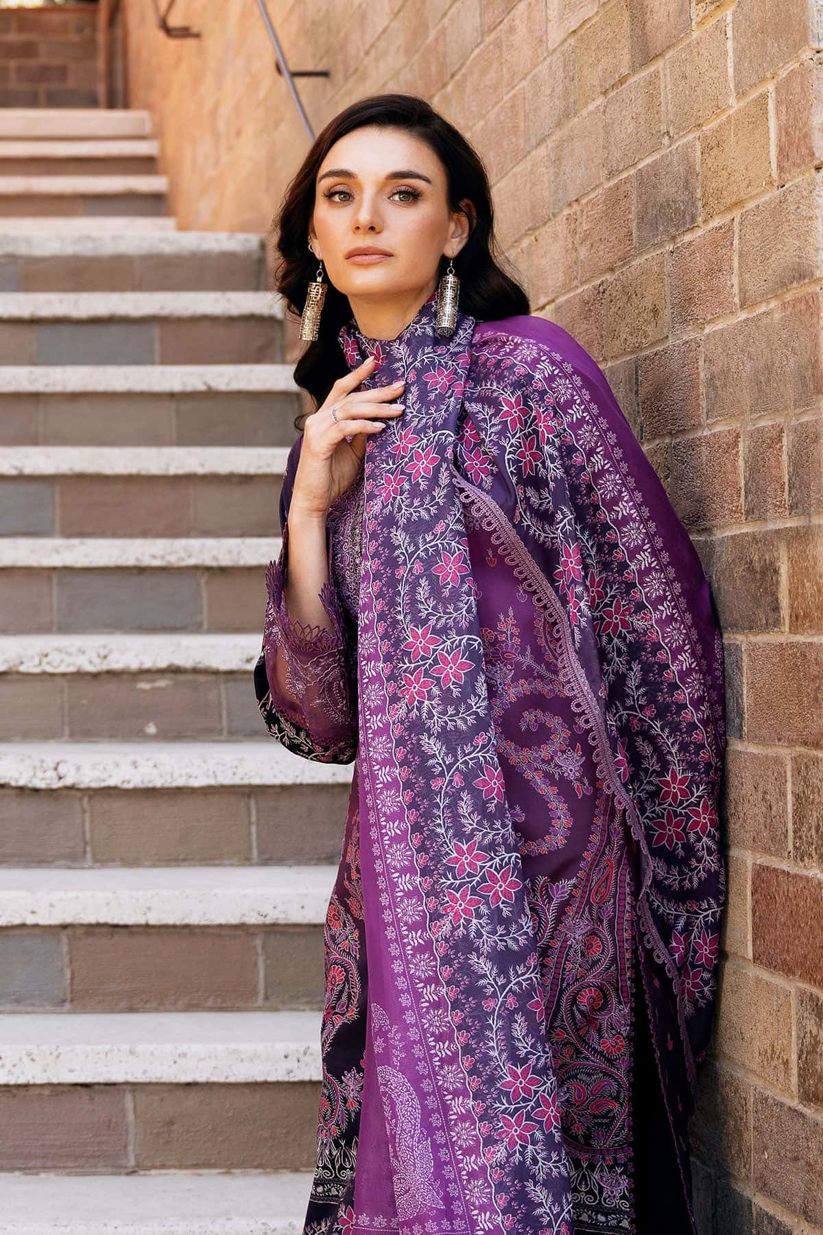 Afrozeh | Damask The Holiday Edit 25 | Azrina A L Purple Lawn