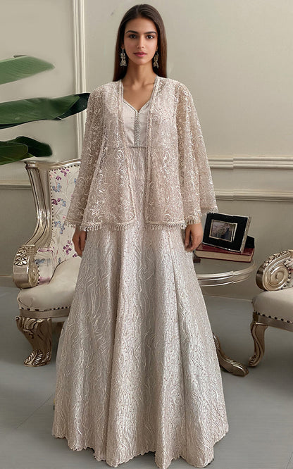Threads and Motifs | Formal Dresses 25 | Net Embroidered Maxi With Embroidered Cape - Pakistani Designer Dress - by Threads and Motifs - Type : Ladies Clothes - 100% Original at Saira Sultan