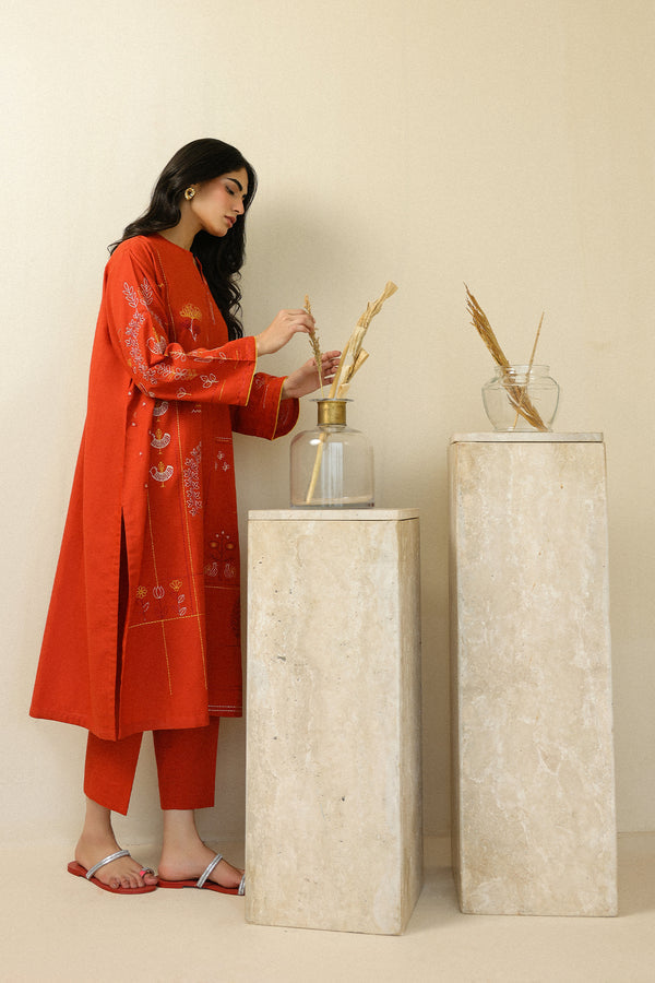 Sahar | Pre Essential Emb Edit | Burnt Citrus - Pakistani Designer Dress - by Sahar - Type : Ladies Clothes - 100% Original at Saira Sultan