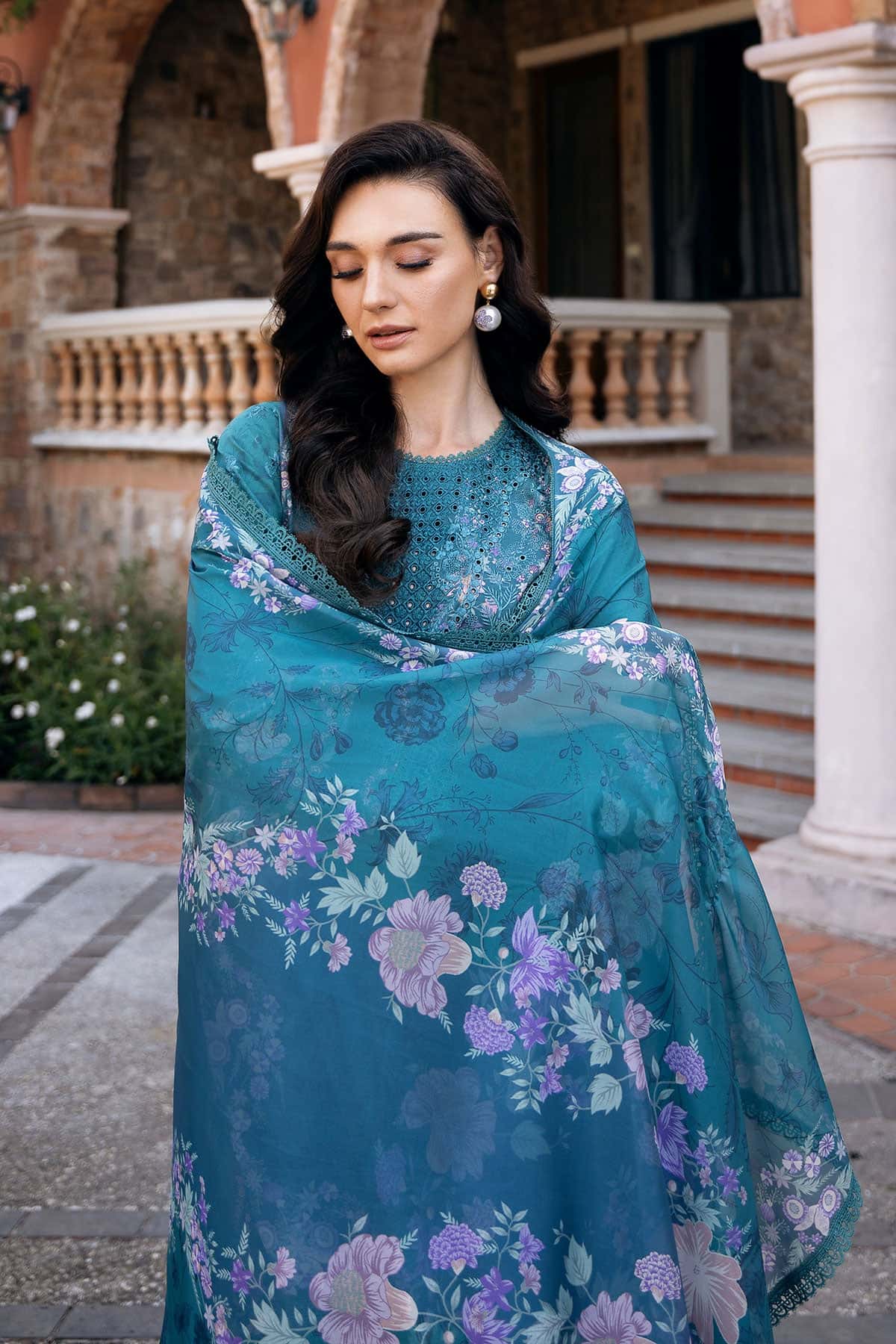 Afrozeh | Damask The Holiday Edit 25 | Eden A M Teal Lawn