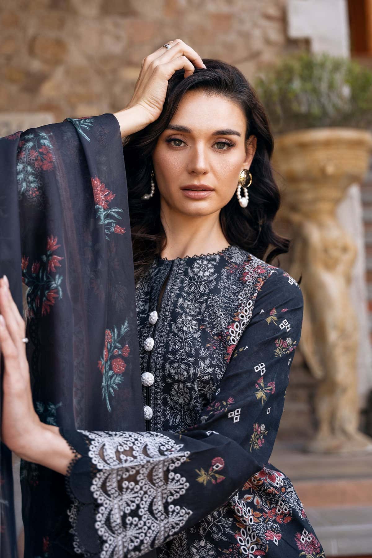 Afrozeh | Damask The Holiday Edit 25 | Anisa B M Navy Blue Lawn