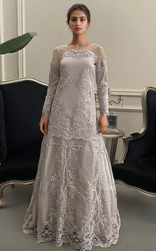 Threads and Motifs | Formal Dresses 25 | Net Embroidered Shirt With Lehenga - Pakistani Designer Dress - by Threads and Motifs - Type : Ladies Clothes - 100% Original at Saira Sultan