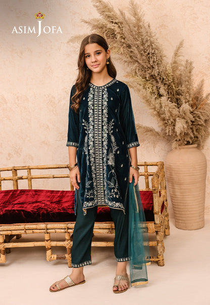 Asim Jofa | Velvet Edit | AJKV-07 8-Jun Teal Velvet