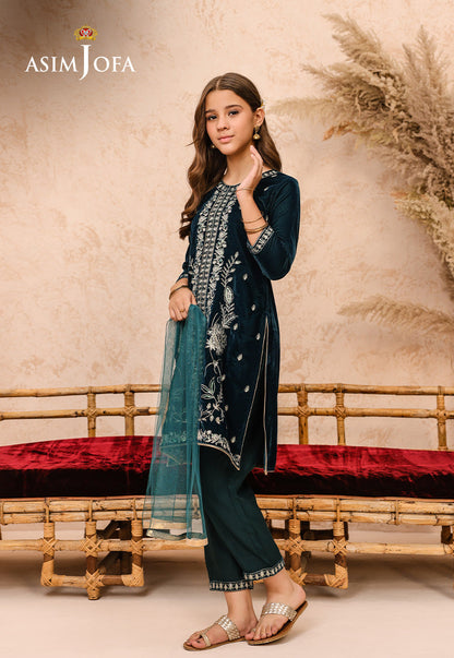 Asim Jofa | Velvet Edit | AJKV-07 10-Aug Teal Velvet