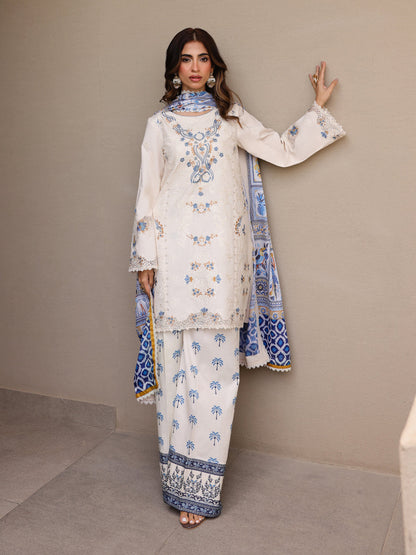 Faiza Faisal | Marine Luxury Lawn 25 | MIRHA XL White Long Shirt with Shalwar