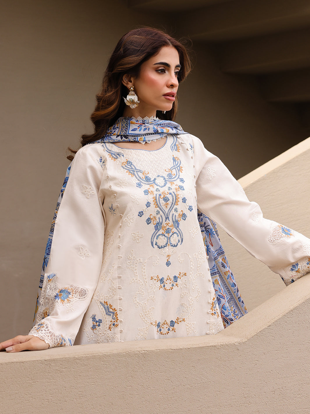 Faiza Faisal | Marine Luxury Lawn 25 | MIRHA L White Short Shirt with Shalwar