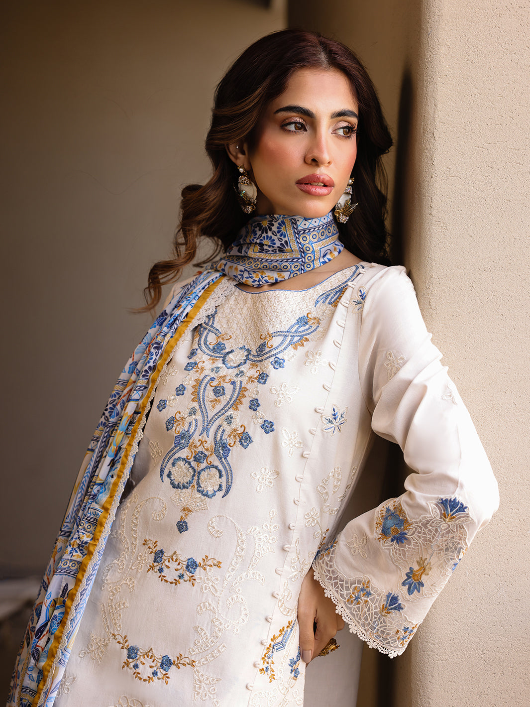 Faiza Faisal | Marine Luxury Lawn 25 | MIRHA L White Long Shirt with Shalwar