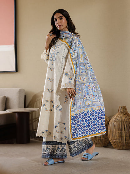 Faiza Faisal | Marine Luxury Lawn 25 | MIRHA XS White Short Shirt with Shalwar