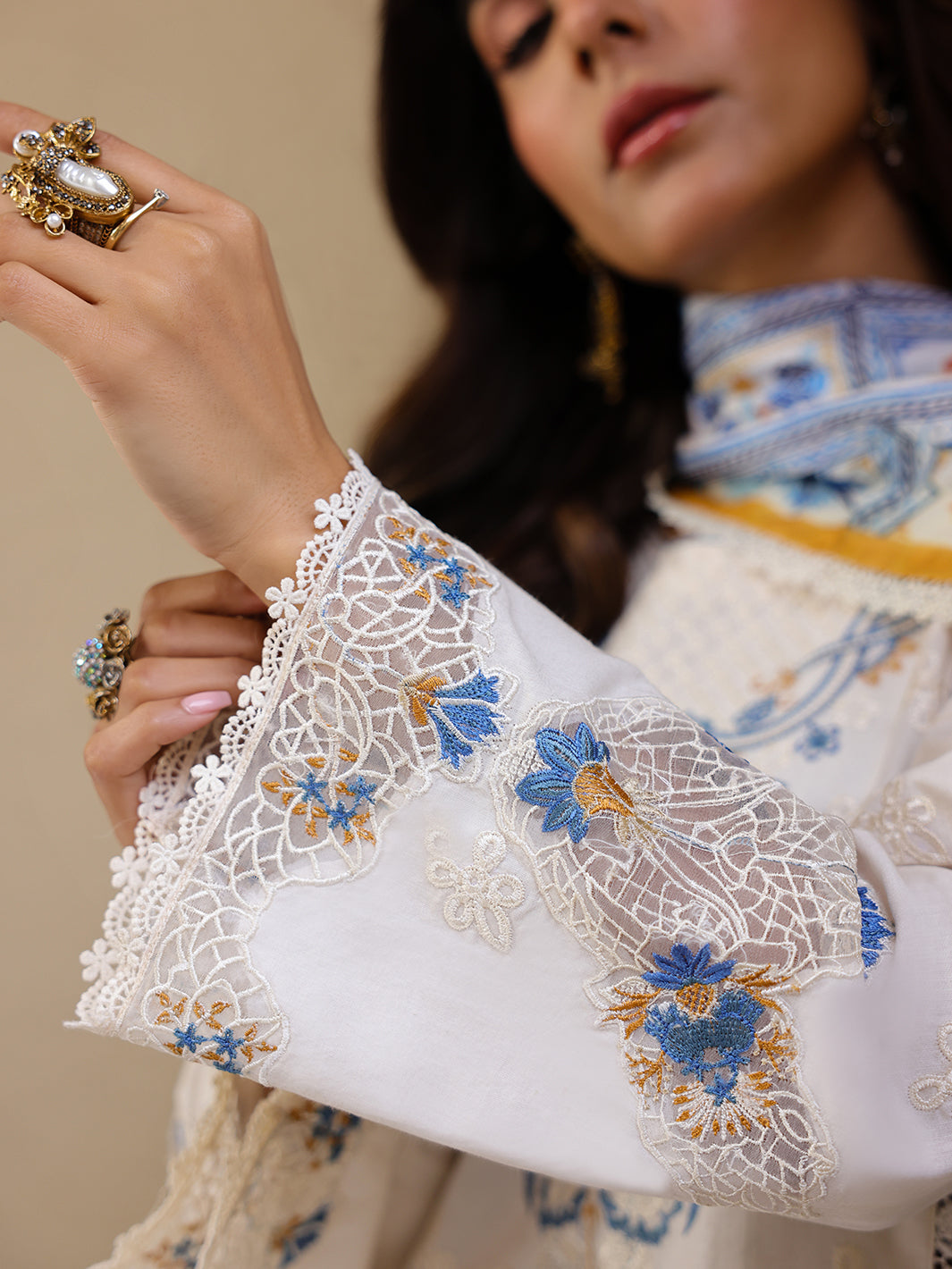 Faiza Faisal | Marine Luxury Lawn 25 | MIRHA M White Long Shirt with Shalwar