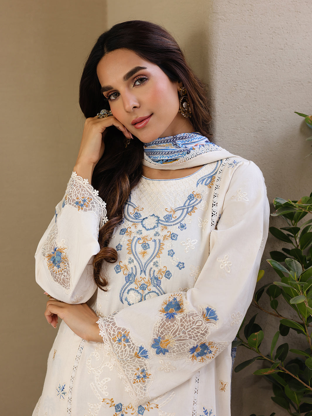 Faiza Faisal | Marine Luxury Lawn 25 | MIRHA S White Short Shirt with Shalwar