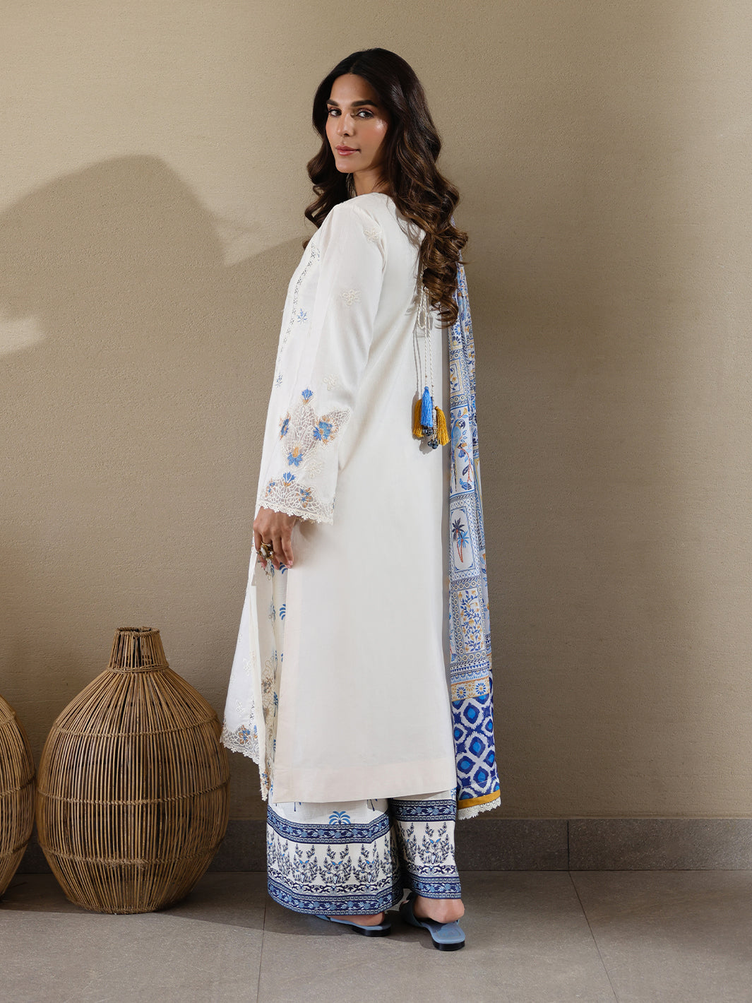 Faiza Faisal | Marine Luxury Lawn 25 | MIRHA S White Long Shirt with Shalwar