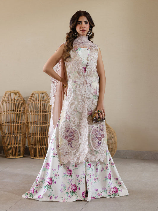 Faiza Faisal | Marine Luxury Lawn 25 | ELISHA XS White Lawn
