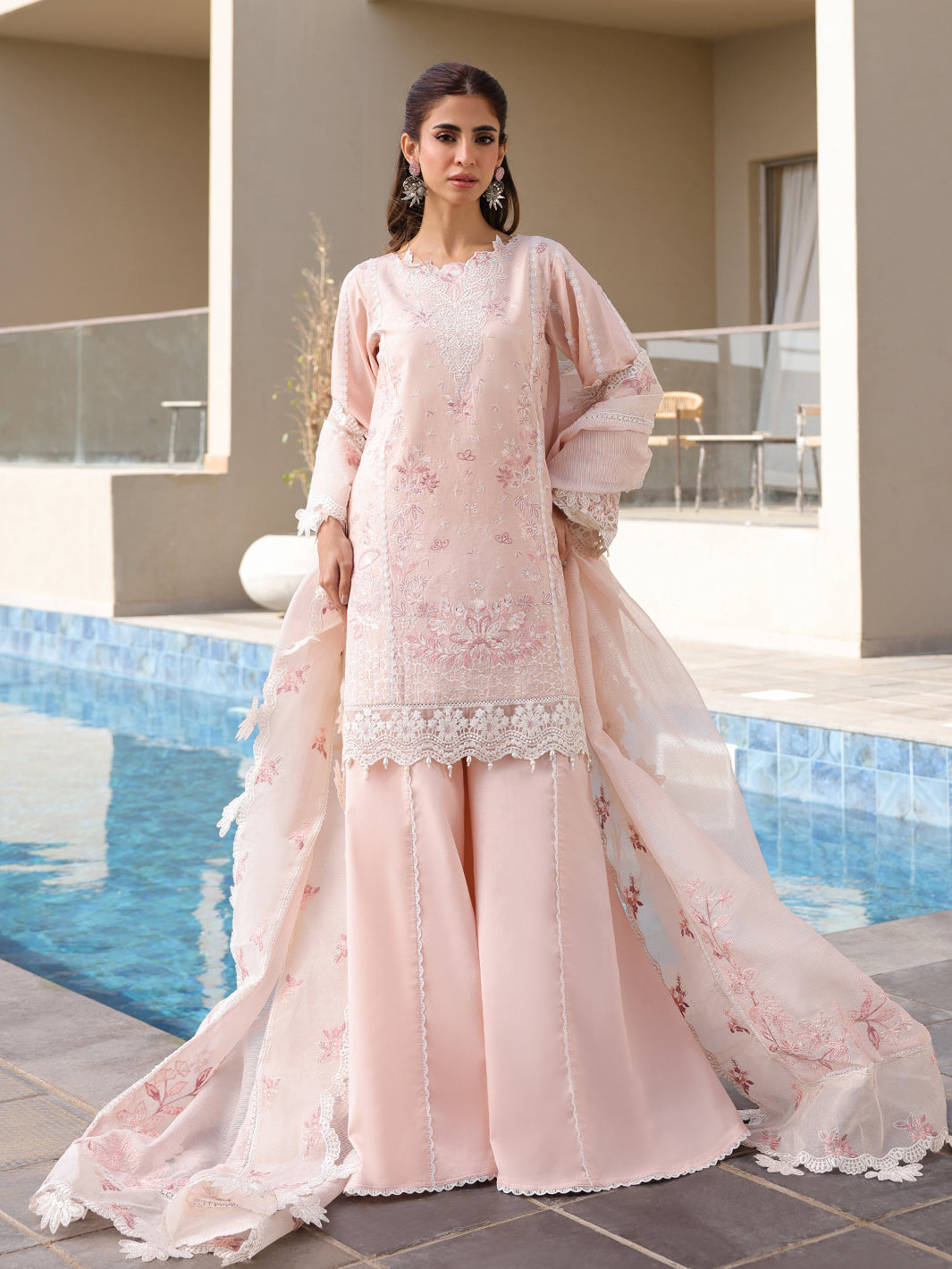 Faiza Faisal | Marine Luxury Lawn 25 | MARIA XS Pink Short Shirt with Sharara