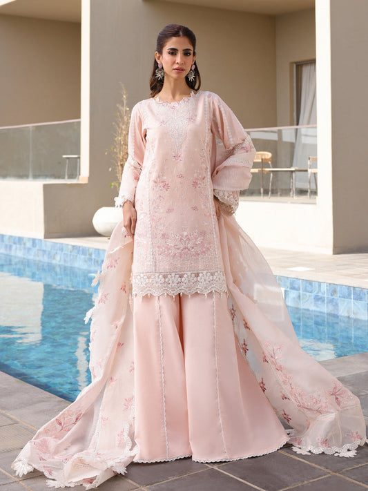 Faiza Faisal | Marine Luxury Lawn 25 | MARIA XS Pink Short Shirt with Sharara