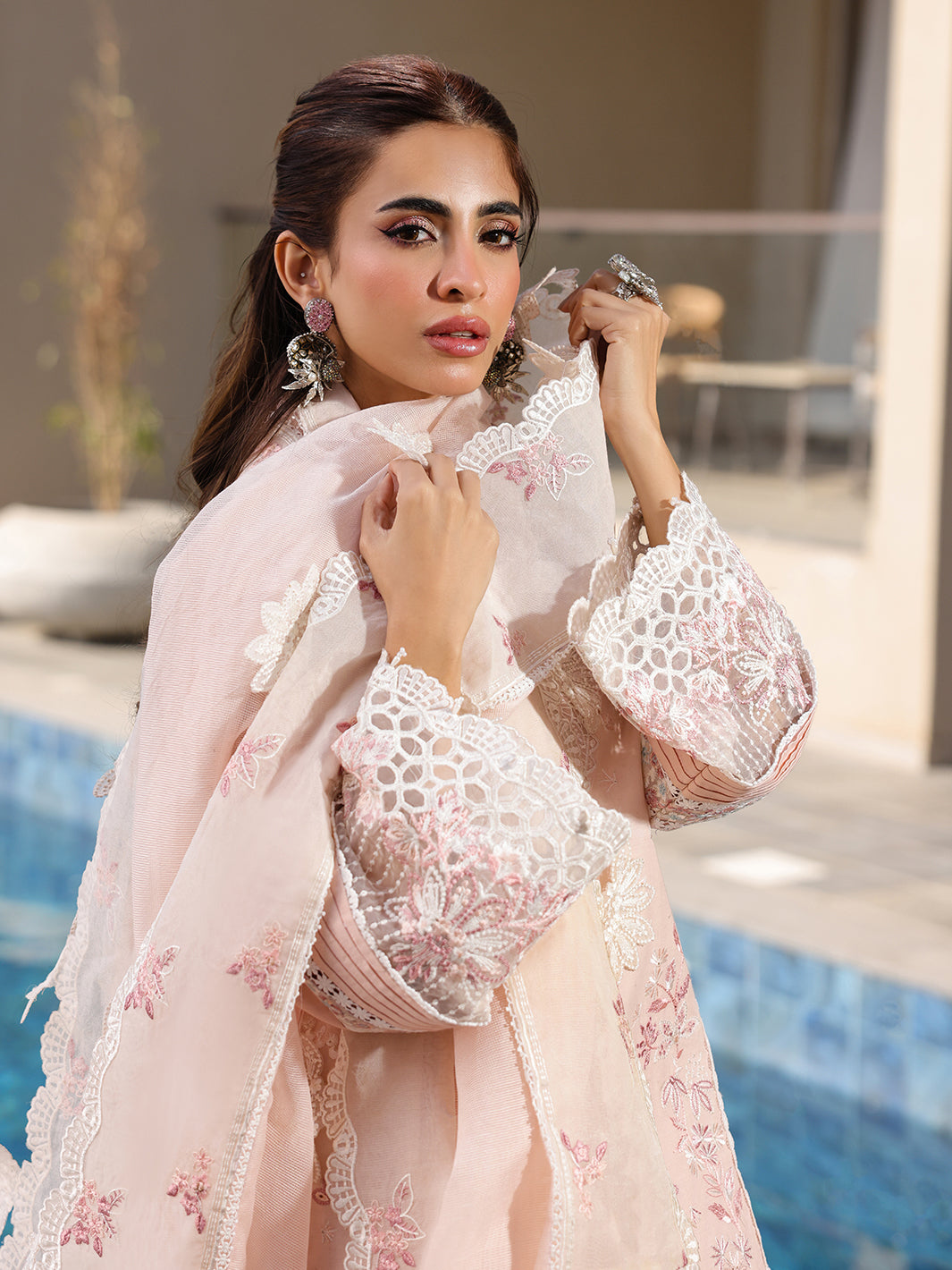 Faiza Faisal | Marine Luxury Lawn 25 | MARIA XL Pink Long Shirt