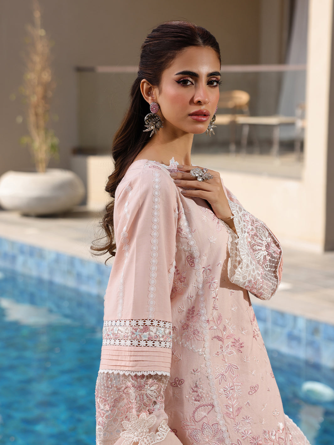 Faiza Faisal | Marine Luxury Lawn 25 | MARIA Custom Size Pink Short Shirt with Sharara