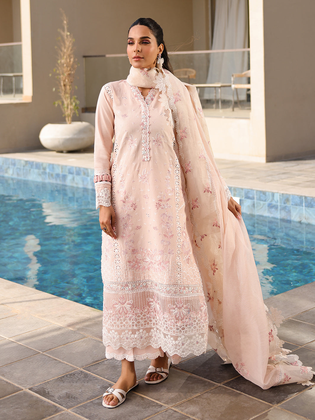 Faiza Faisal | Marine Luxury Lawn 25 | MARIA XS Pink Long Shirt
