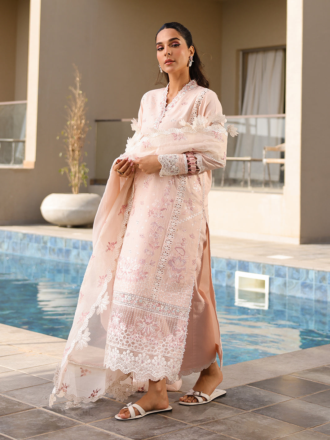 Faiza Faisal | Marine Luxury Lawn 25 | MARIA M Pink Long Shirt