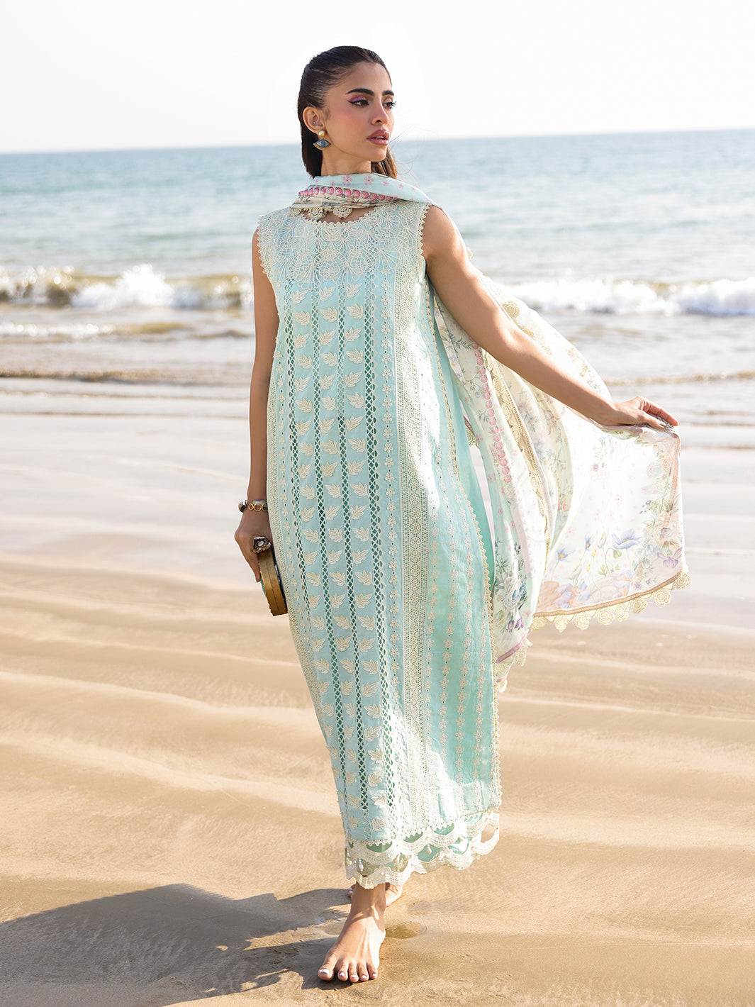 Faiza Faisal | Marine Luxury Lawn 25 | AINE XS Light Ferozi Lawn