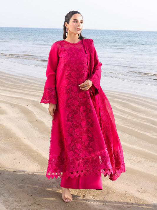 Faiza Faisal | Marine Luxury Lawn 25 | AROHA XS Candy Pink Lawn