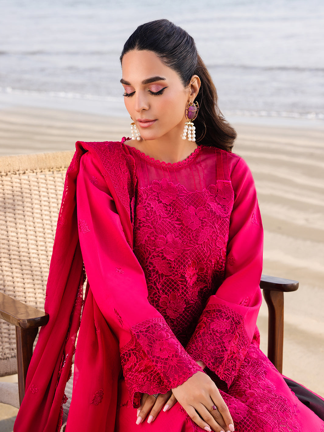 Faiza Faisal | Marine Luxury Lawn 25 | AROHA M Candy Pink Lawn
