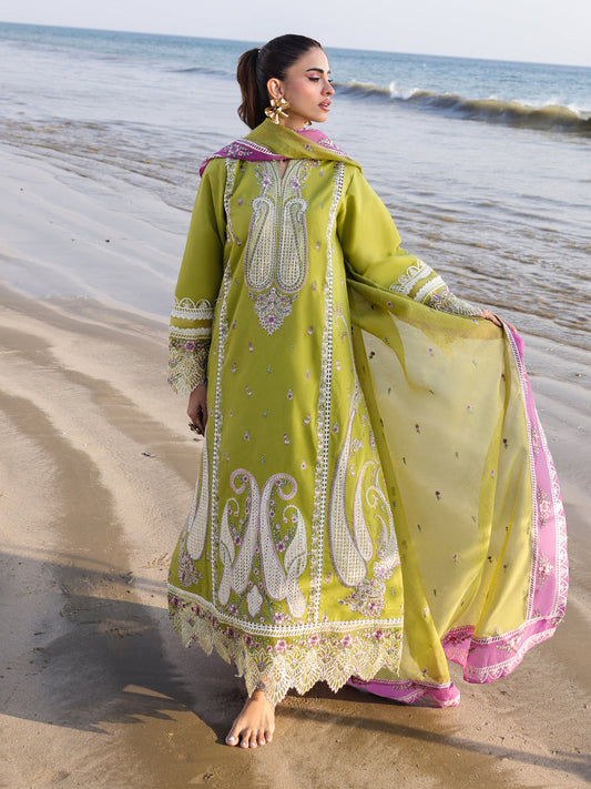 Faiza Faisal | Marine Luxury Lawn 25 | HINA XS Parrot Green Lawn