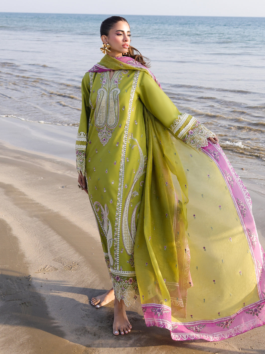 Faiza Faisal | Marine Luxury Lawn 25 | HINA L Parrot Green Lawn