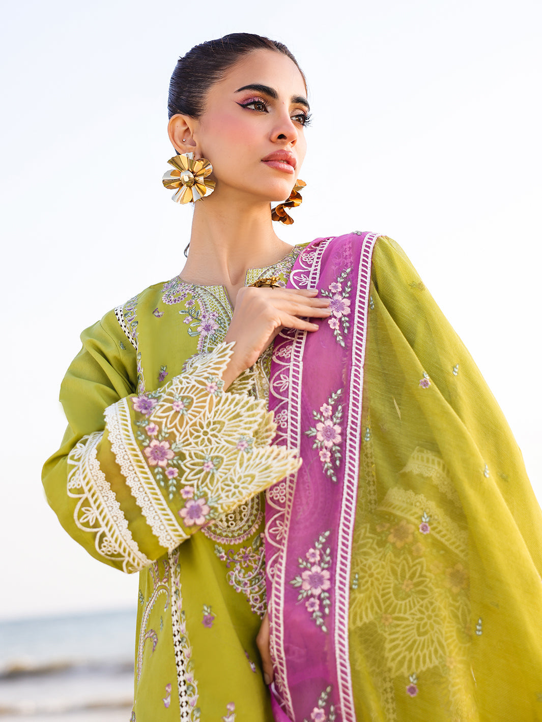 Faiza Faisal | Marine Luxury Lawn 25 | HINA M Parrot Green Lawn