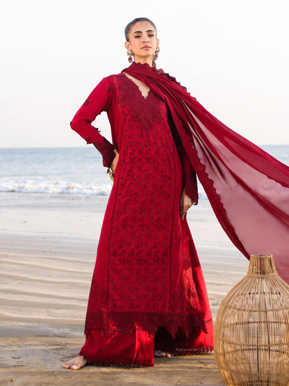 Faiza Faisal | Marine Luxury Lawn 25 | TARA XS Red Lawn