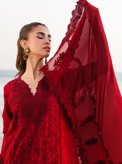 Faiza Faisal | Marine Luxury Lawn 25 | TARA XL Red Lawn