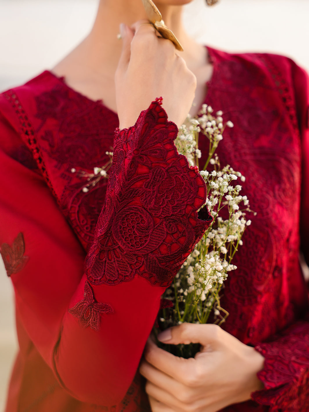 Faiza Faisal | Marine Luxury Lawn 25 | TARA L Red Lawn