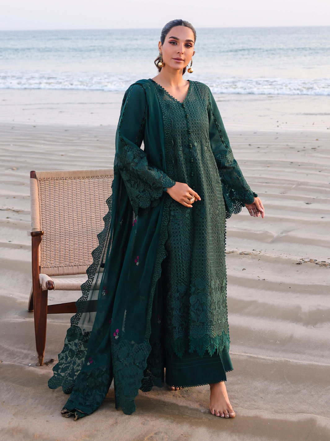 Faiza Faisal | Marine Luxury Lawn 25 | SOPHIA S Bottle Green Lawn