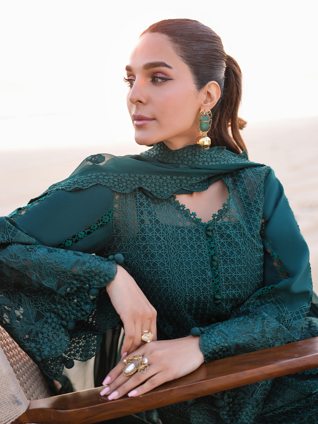 Faiza Faisal | Marine Luxury Lawn 25 | SOPHIA M Bottle Green Lawn