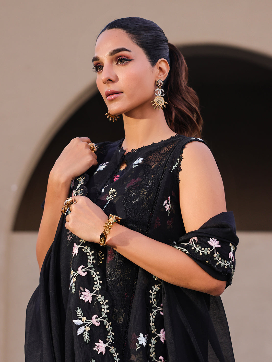 Faiza Faisal | Marine Luxury Lawn 25 | ELVA L Black Lawn