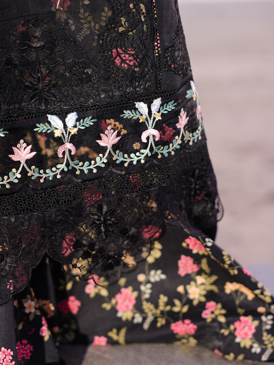 Faiza Faisal | Marine Luxury Lawn 25 | ELVA Custom Size Black Lawn
