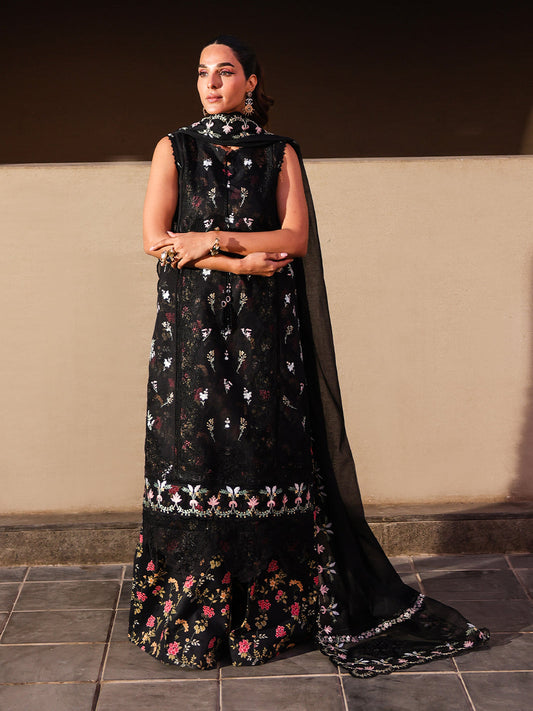 Faiza Faisal | Marine Luxury Lawn 25 | ELVA XS Black Lawn