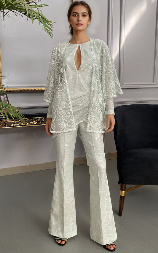 Threads and Motifs | Formal Dresses 25 | Net Embroidered Cap With Sequins Inner And Sequins Trouser - Pakistani Designer Dress - by Threads and Motifs - Type : Ladies Clothes - 100% Original at Saira Sultan