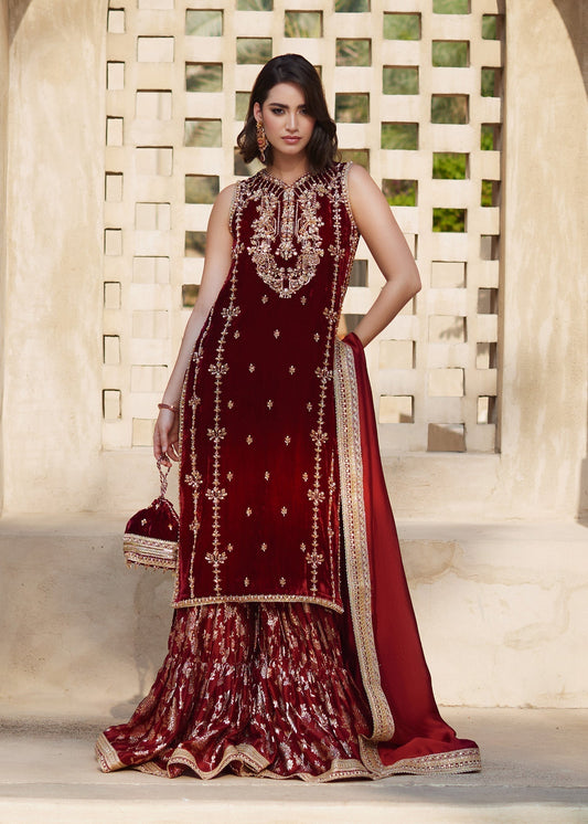 Kanwal Malik | Laira Formals | Aline XS Maroon Velvet