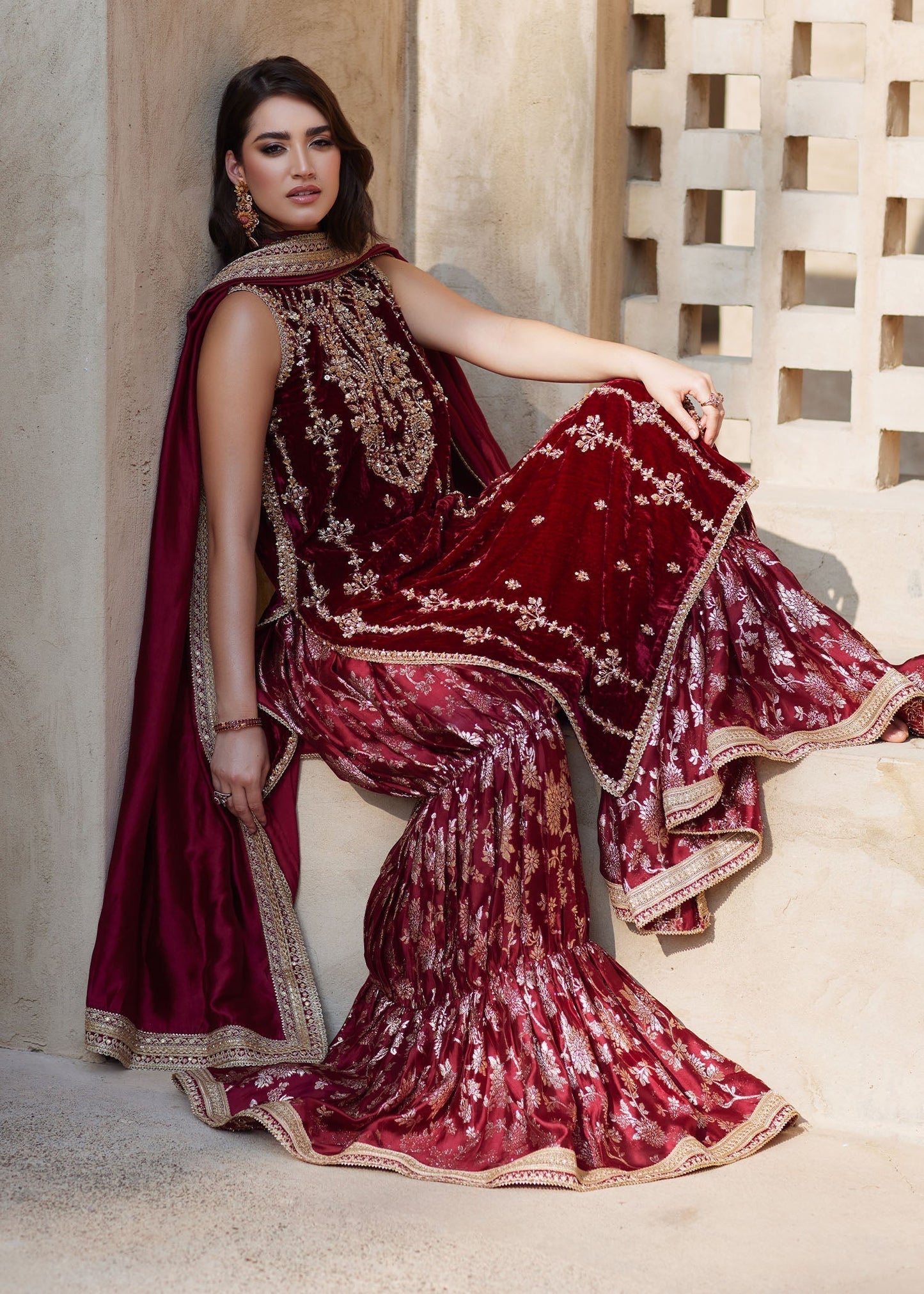 Kanwal Malik | Laira Formals | Aline L Maroon Velvet