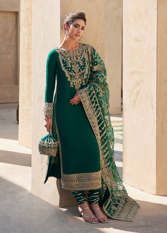 Kanwal Malik | Laira Formals | Zyra XS Bottle Green Korean Silk