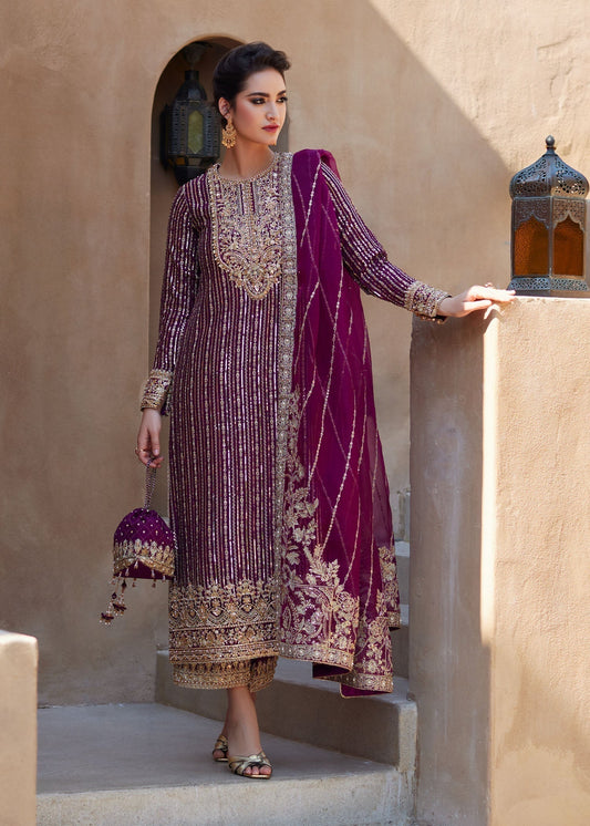 Kanwal Malik | Laira Formals | Amara XS Plum Korean Raw Silk