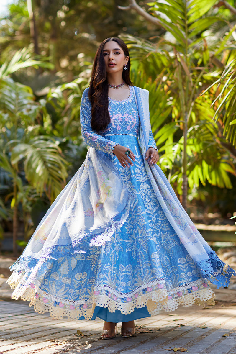 Mina Hassan | Chikankari Lawn 25 | Baano Custom Size Denium Blue Lawn