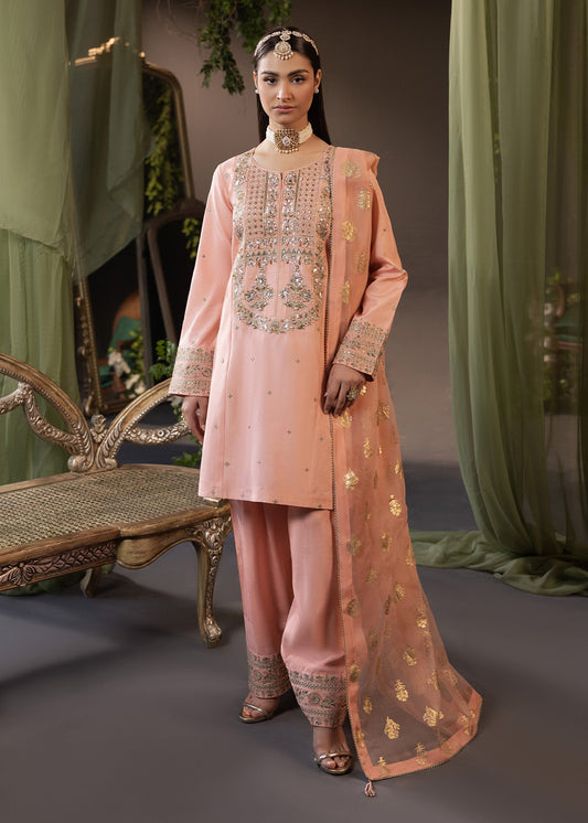 Shurooq | Garden of Dream | Periwinkle S Peach Pink Silk