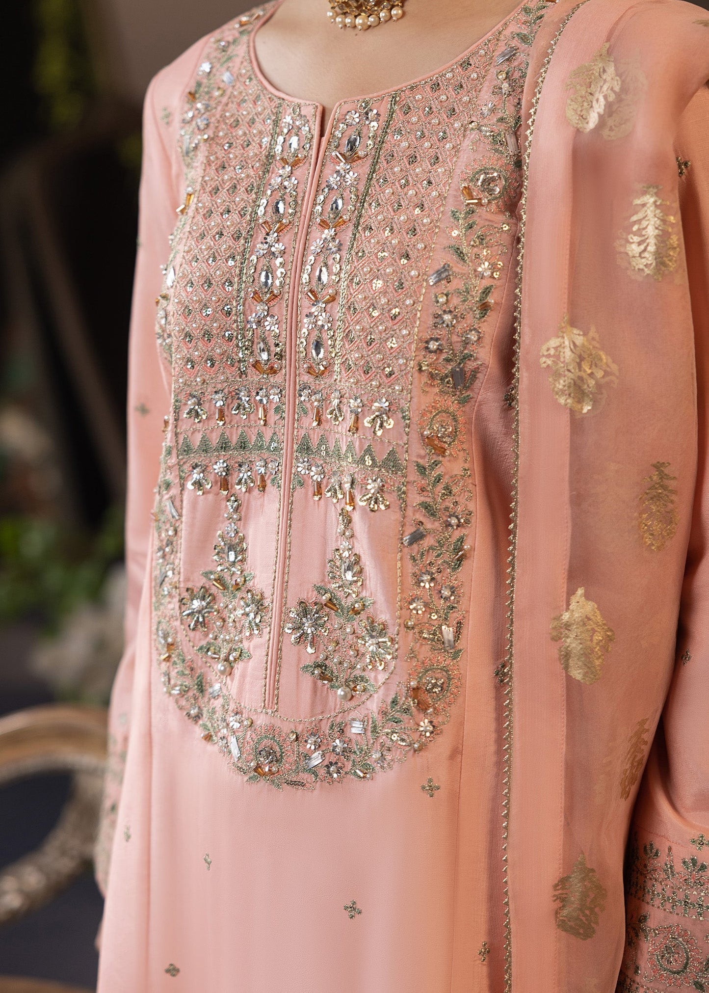 Shurooq | Garden of Dream | Periwinkle L Peach Pink Silk