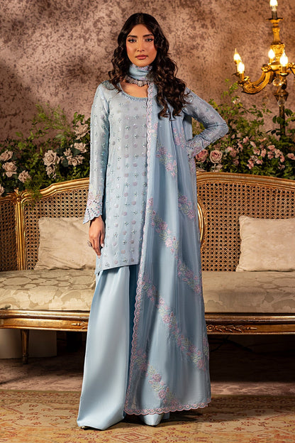 Mina Kashif | Loona Lawn 25 | Sapphire XS Light Blue Gray Pure Tussar Silk